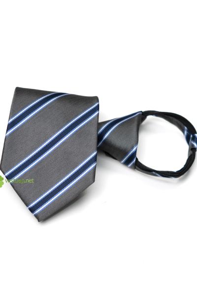 Cà Vạt Thắt Sẵn Xám Sọc Xanh VDC104