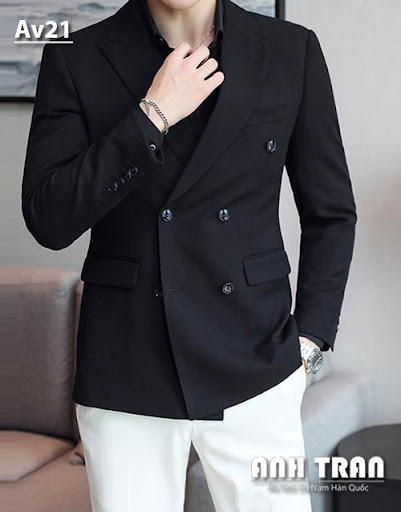 Áo dạ nam Hàn Quốc double-breasted phối cùng suit