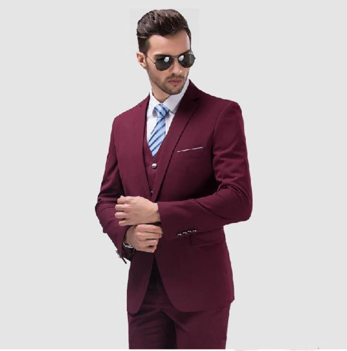 Áo vest chú rể vải nhung màu đỏ rượu vang sang trọng