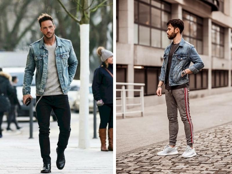Áo khỉ denim streetwear phối sneaker trắng