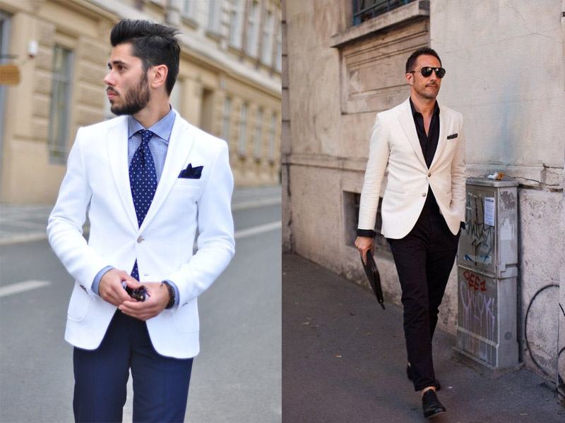 Blazer nam phối áo thun trắng và quần jean cho street style