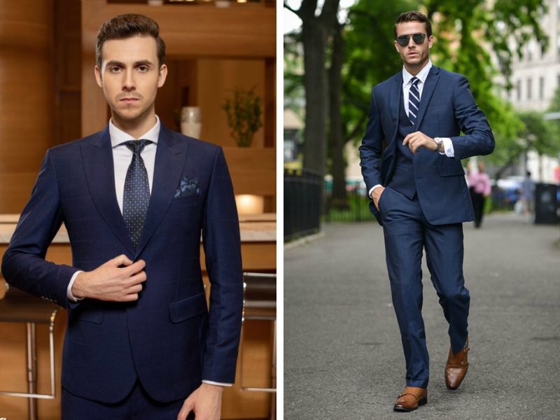 Vest xanh navy phối áo cổ lọ cho tiệc cuối năm